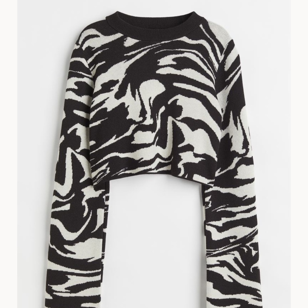 Cropped Wool-blend Zebra Print Sweater